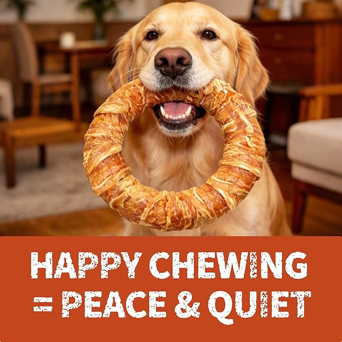 Just Try 7.87" Dog Donut - Chicken Wrapped Rawhide Dog chew - Long Lasting Dog Chews, Dog Treats for Large Dogs