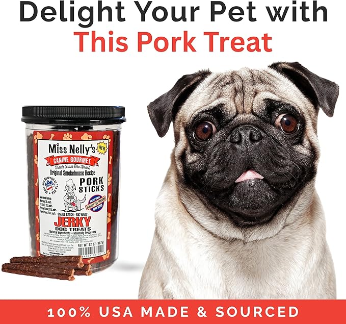 Miss Nelly's- All Natural Pork Jerky Dog Treats Made in USA Only-Original Smoke House Recipe-Minimally Processed Soft Sticks Dog Jerky Treats-32 oz. Bags