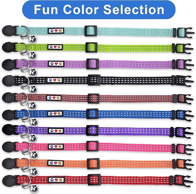 Pawtitas Reflective Orange Cat Collar with Safety Buckle and Removable Bell for Kitten and Cats
