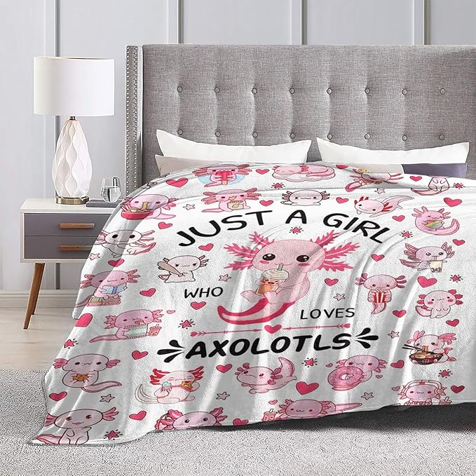 SweetFox Just A Girl Who Loves Axolotls Blanket Cute Axolotl Decor Throw Blanket Gifts for Girls Boys Lovers Super Warm Soft Plush Fleece Flannel Bedding Blankets for Kids Adults Men Women 80"X60"