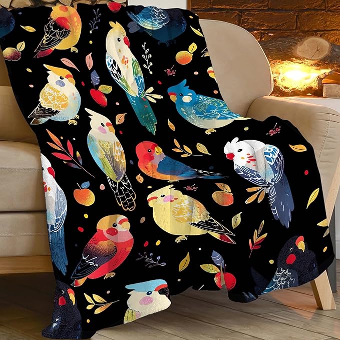 Parrot Bird Throw Blanket Cute Cockatiel Stuff Gifts for Kids Girls Boys Adults Women Men Soft Cozy Warm Plush Fluffy Fuzzy Fleece Blanket Decor 60''X80''