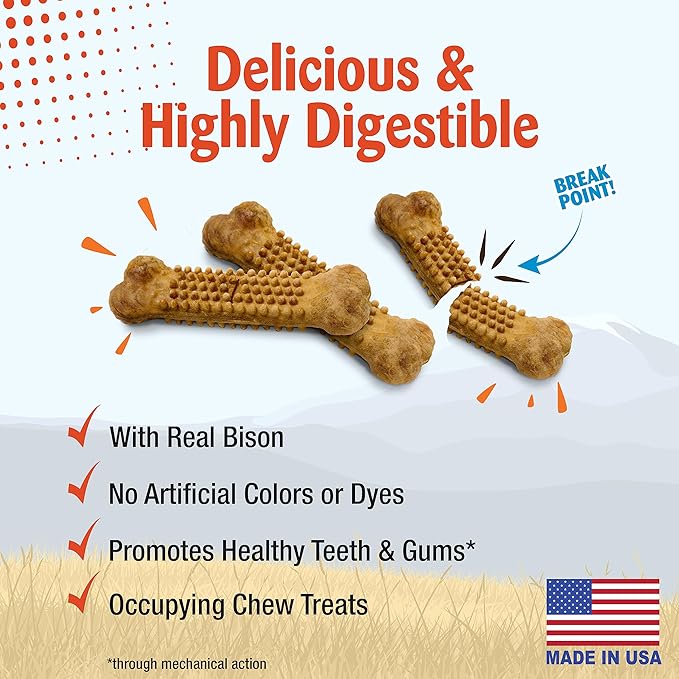 Nylabone Nubz Wild Natural Dog Chew Treats for Small Dogs, Long Lasting Dog Chew Bones Made in USA, Bison Flavor, for Dogs Up to 25 lbs. (12 Count)