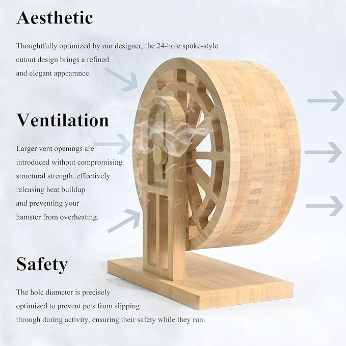 Silent Hamster Wheels Quiet Hamster Running Wheels 9″ Bamboo Wood Hamster Exercise Wheels with Adjustable Height for Syrian Hamsters Campbell Dwarf Roborovski Gerbils and Mice