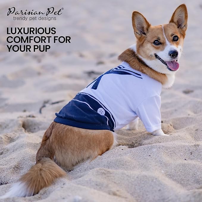 Parisian Pet Sailor Dog Costume - 100% Cotton Dog Clothes for Medium Dogs Boys - Lightweight and Breathable Puppy Outfits - Funny Schitzu Clothes - Cute Navy Pet Shirt - Stretchy T Shirt for Dogs