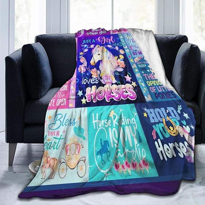 SweetFox Just A Girl Who Loves Horses Blanket, Horse Decor Throw Blanket Gifts for Girls Boys Lovers Super Warm Soft Plush Fleece Flannel Winter Bedding Blankets for Kids Adults Men Women 80"X60"