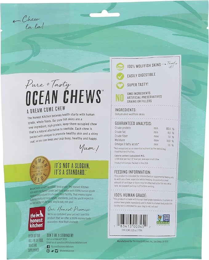 The Honest Kitchen Human Grade Ocean Chews™ Hearty Wolffish Skins Dog Treats, 3.25 oz (Beams™)