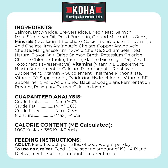 KOHA Limited Ingredient Bland Diet Dry Food for Dogs - Salmon & Brown Rice Recipe, Sensitive Stomach Dog Food with Pre & Probiotics - Pumpkin for Digestive Support, 3.5 lbs