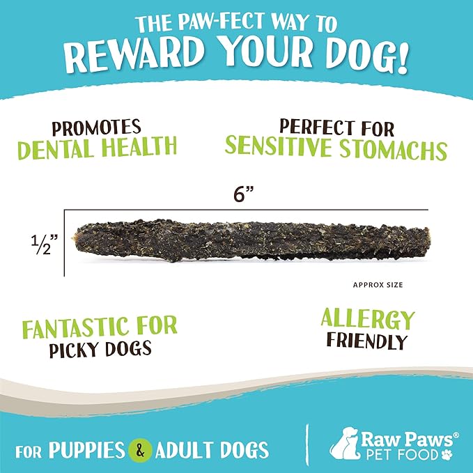 Raw Paws Green Lamb Tripe Sticks for Dogs (10-Count) - Single Ingredient, Grass-Fed & Free Range - Crunchy Lamb Dog Treats - All Natural Dog Chews