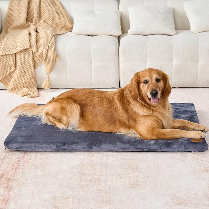 LIORCE Dog Crate Pad - Extra Large Dog Beds with Removable Washable Cover and Waterproof Lining - XXL Memory Foam Pet Bed for Crate - Reversible Kennel Mat (Cool & Warm), 48-inch, Dark Grey