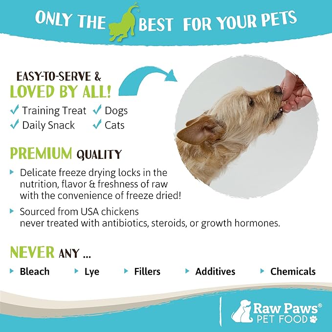 Raw Paws Freeze Dried Chicken Breast Treats, 4-oz, Made in USA - Natural Chicken Dog & Cat Treats