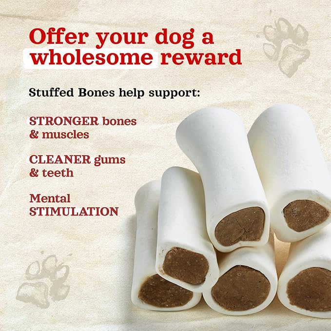 Natural Farm Filled Dog Bones, Bacon & Cheese Flavor (5-6 Inch, 3 Pack), Limited Ingredient Stuffed Dental Dog Bone Treats for Large Dogs