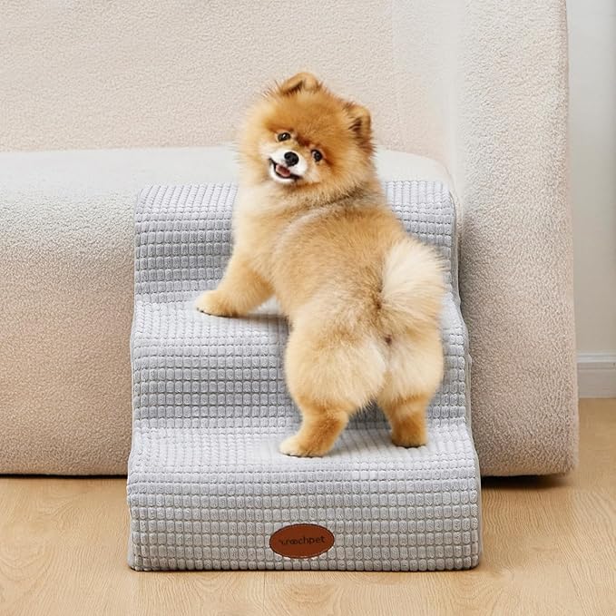 Woochpet Woochpet Dog Stairs for Small Dogs, 15.7”H Ramp 3 Tier Wider Curved Pet Stairs for Couch and Beds，Weighted Base Plate Indoor Dog Steps with Non-Slip Bottom and Washable Cover for Old Cats
