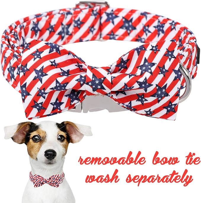 Unique style paws Independence Day Dog Collar with Bow Striped Star Puppy Collar for Small Medium Large Boys Girls Dogs