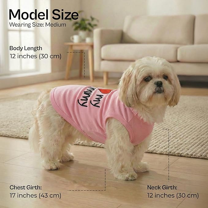 Parisian Pet Dog Shirt for Mother's Day - 100% Cotton Shirts for Large Dogs - Pink Sleeveless Girl Pet Clothes - Lightweight Pet Tshirts - Breathable Puppy Clothes - Stretchy I Love My Mommy Dog Shirt