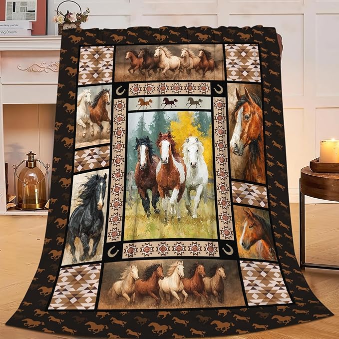 Horse Throw Blanket Horse Stuff Gifts for Kids Girls Boys Adults Women Men Soft Cozy Warm Plush Fluffy Fuzzy Fleece Blanket Decor 60''X80''