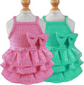 2 Pieces Dog Dress for Small Dogs Girl,Puppy Sleeveless Clothes Pet Pullover Vest Skirt,Cute Bow Tiered Cake Dress Pet Dog Shirt Breathable Outfits for Small Dogs Puppy Cats Girl Apparel