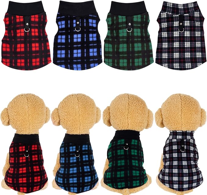 Rbenxia Buffalo Plaid Dog Sweaters - Soft Fleece Vest with Leash Ring - Warm Jacket for Small Puppy & Cat Pets (XXX-Large)