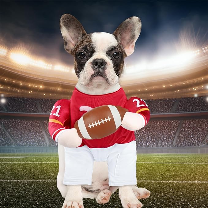 DELIFUR Football Player Dog Costume - Adjustable Funny Halloween Costume for Cat and Puppy (Football, X-Small)