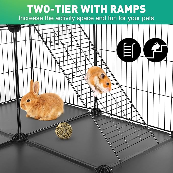 VISCOO 41 Panels Pet Playpen, 35.4" L x 23.6" W x 23.6" H Small Animal Playpen with 2 Doors, C&C Cage for Guinea Pigs,Rabbit,Bunny,Hedgehogs, Puppy Play Pen Indoor Outdoor, Two-Story Chicken Play Pen