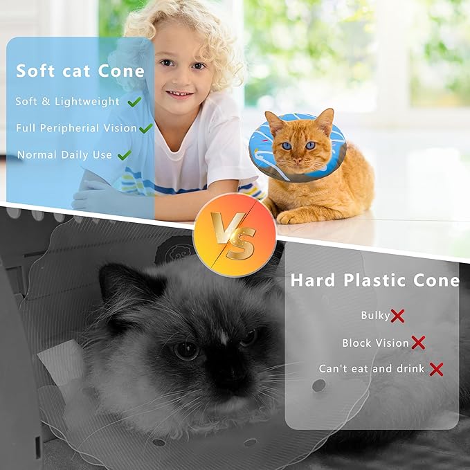 Seyezo Cat Cone Collar Soft, Adjustable Cat Recovery Collars Kitten Cones to Stop Licking, Cute Donut E Collar After Surgery, Cats Neck Pillow Elizabethan Cones of Shame (Waterproof Blue, Small)