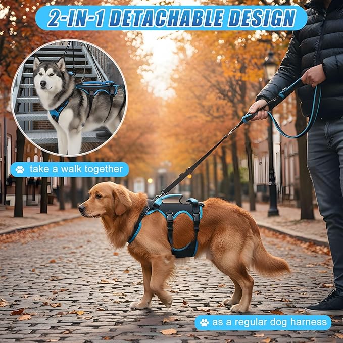 Dog Lift Harness for Large Dogs, 2-in-1 Detachable Full Body Support Acl Dog Sling Carrier with 4 Handles, Hind Assist Back Leg for Senior, Disabled, Arthritic & Post-surgery Canines(X-Large)