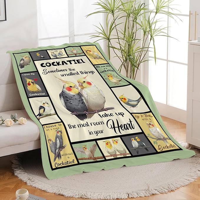 Parrot Bird Throw Blanket Cute Cockatiel Stuff Gifts for Kids Girls Boys Adults Women Men Soft Cozy Warm Plush Fluffy Fuzzy Fleece Blanket Decor 50''X60''