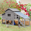 Aivituvin Wooden Chicken Coop Hen House, Outdoor Large Rabbit/Bunny Hutch, Small Animal Cage (Grey)