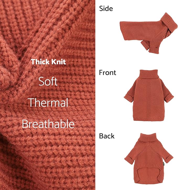 Fitwarm Thermal Knitted Dog Sweater Doggy Winter Coat Pet Clothes Doggie Turtleneck Jacket Puppy Outfits Cat Sweatsuit Red XS