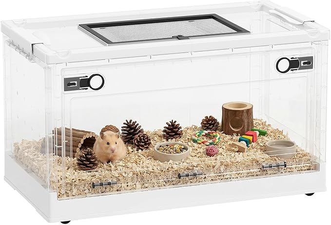 PawHut Hamster Cage, Stackable Small Animal Cage with Front Door, Ventilated Gebril Habitat for Dwarf Hamsters, Gerbils, Mice, 22" x 13" x 12", White