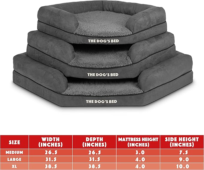 The Dog’s Bed Orthopedic Memory Foam Corner Dog Bed, Calming Surface – CertiPUR-Certified Foam, Plush Fabric, Grey Plush, Large