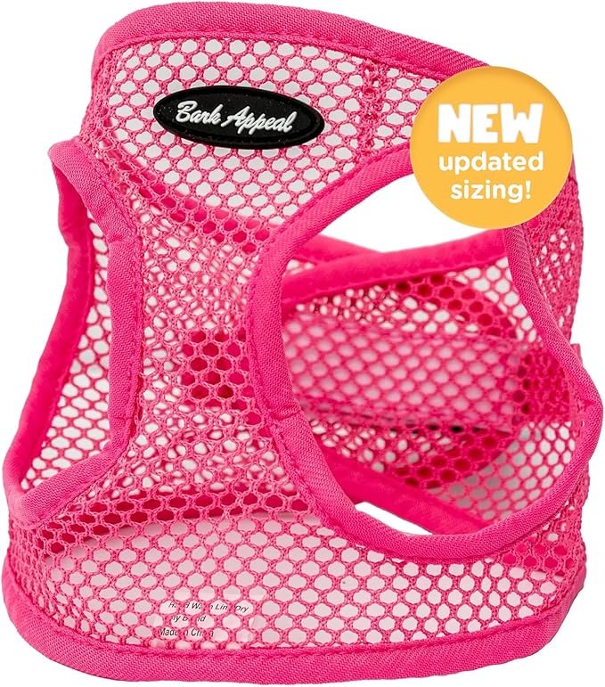 Bark Appeal Netted Step-in Dog Harness for All Sized Pets – Updated Sizing, Re-Measuring is Essential – Soft Netted Mesh – Adjustable Strap & Heavy Duty Clip – XXL (19.5-22” Chest), Pink Textured