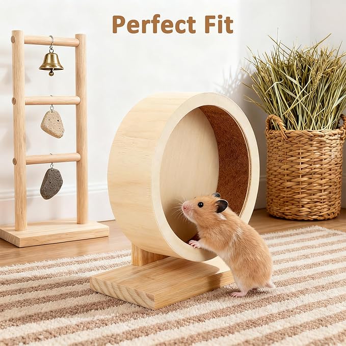 Wooden Hamster Wheels 7.7 Inch Silent Exercise Running Wheel Prevents Boredom Depression for Hamster Gerbil Mice Chinchillas Guinea Pigs (M)