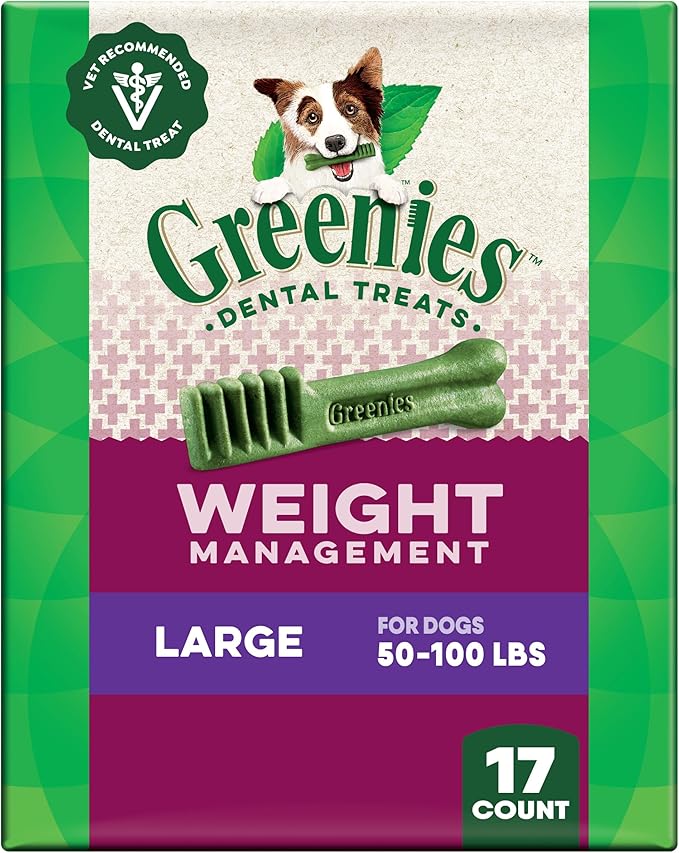 Greenies Veterinarian-Recommended Adult Natural Dental Dog Treats Large Size, Weight Management Dog Dental Chews, 27 oz. Pack, 17 Count