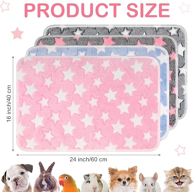 Tranqun 4 Pcs Waterproof Dog Blankets 24 x 16 Inch Washable Puppy Blankets for Small Dog Reusable Pet Pee Pad Soft Reversible Fleece Cat Blanket Sleep Floor Mat for Guinea Pig Cage Liners (Multicolor)