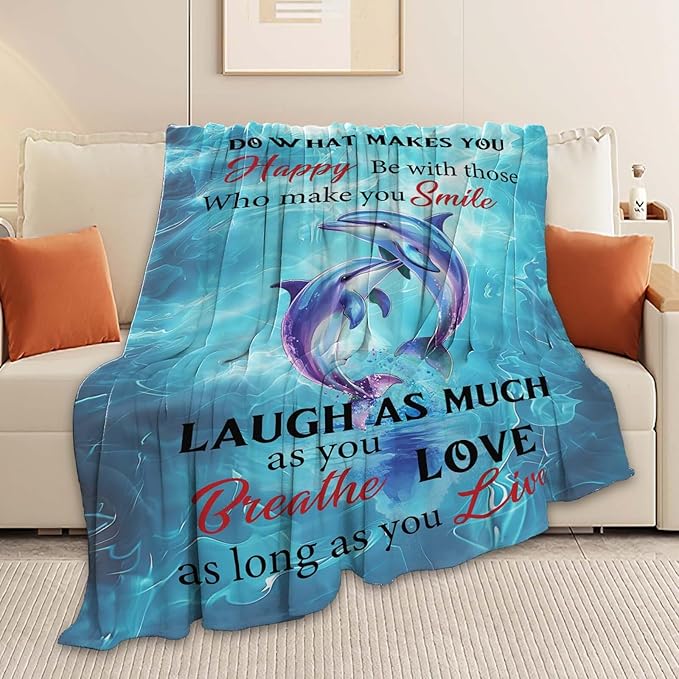 Dolphin Throw Blanket Dolphin Stuff Gifts for Kids Girls Boys Adults Women Man Soft Cozy Warm Plush Fluffy Fuzzy Fleece Blanket Decor 40''X50''