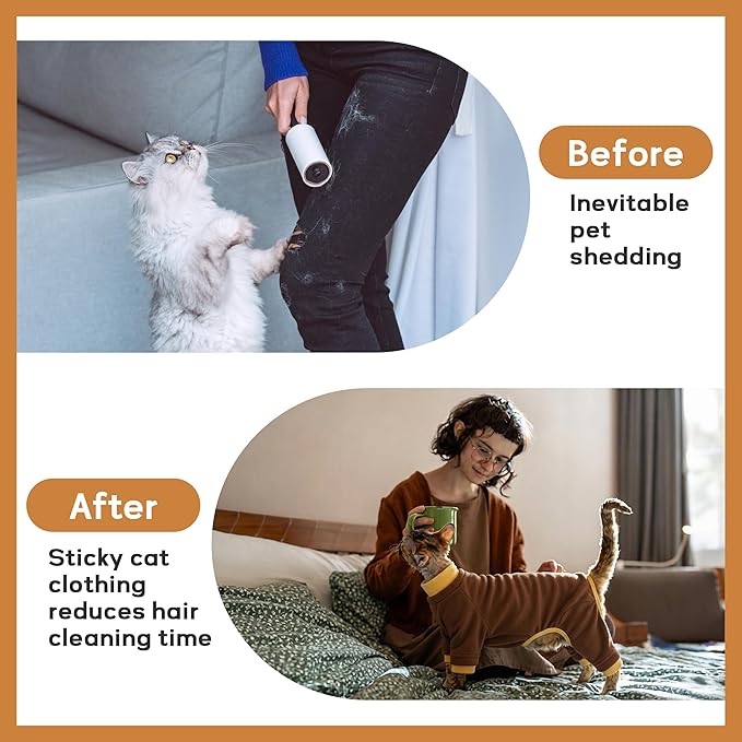 PUMYPOREITY Cat Hair Sticky Shirt – Breathable & Lightweight, Reduces Shedding Fur Pajamas, Prevents Licking Wounds After Surgery, Brown, L