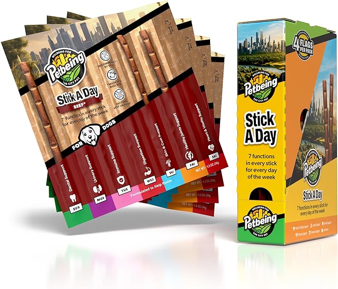 Stick a Day for Dogs | Specially Formulated 7-in-1 Functions Daily Real Meat Supplement for Dogs | Dog Chew Stick & Pet Vitamins Supplements Combination (7-Pack x 4, Mix)