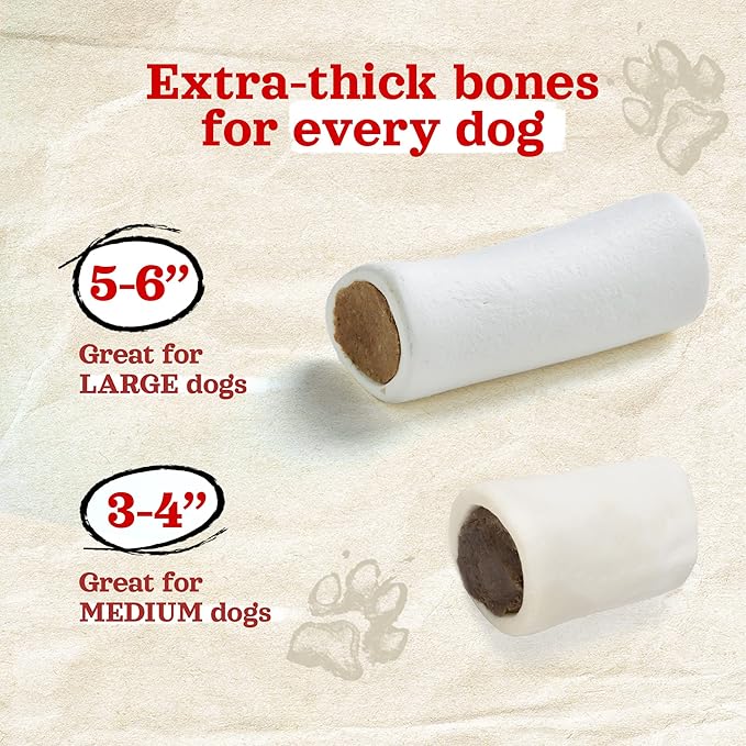 Natural Farm Peanut Butter Filled Bones (3-4 Inch, 6 Count), Limited Ingredient, Natural Stuffed Dental Dog Bone Treats for Dogs, Made with Real Beef