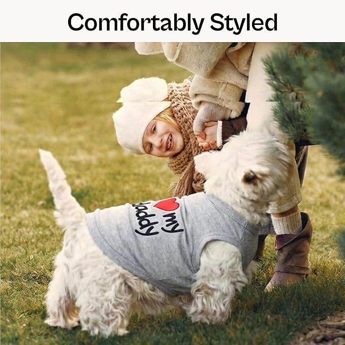 Parisian Pet Dog Shirt - 100% Cotton Shirts for Large Dogs - Grey Sleeveless Dogs Clothes - Lightweight and Breathable Puppy Clothes - Stretchy Dog Apparel - I Love My Daddy T Shirt for Pet