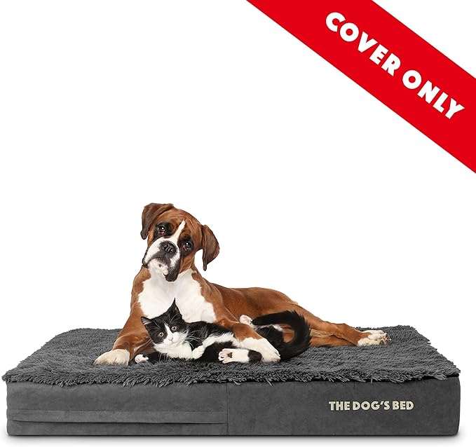 The Dog’s Bed Replacement Outer Cover, Fur Fabric, Grey Fur, XL, 6-Inch