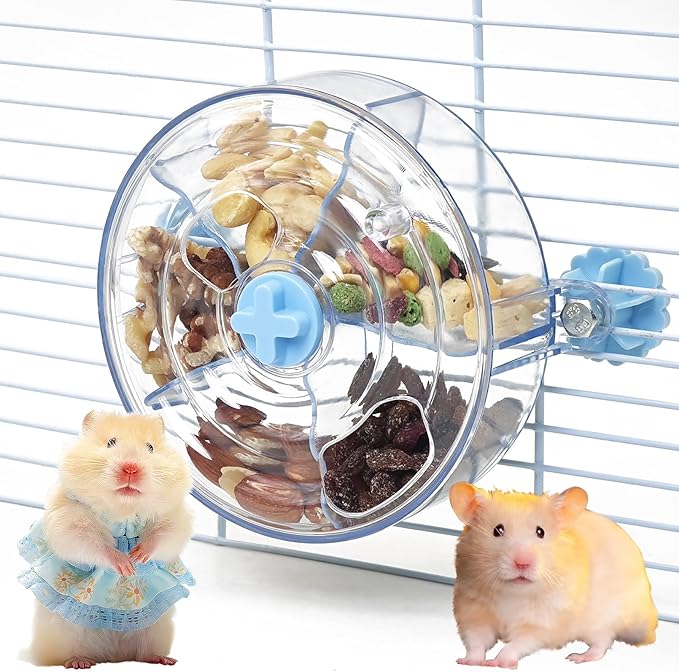 VCEPJH Rat Foraging Toy Interactive Slow Feeder with Transparent Rotating Treat Dispenser Wheel for Enrichment Activities Pet Rat Cage Accessories Ideal for Syrian Hamster Gerbil Mice (Blue)