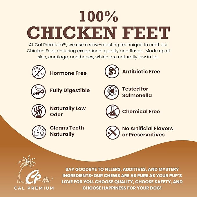 Natural Chicken Feet for Dogs - 100% USA Sourced and Made - Single Ingredient - High Protein, Low Calories - Slow-Roasted Dog Chews (100 Counts)