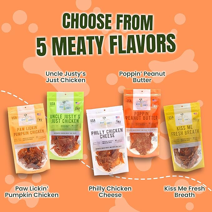Mika & Sammy's Gourmet Chicken Jerky Dog Treats Made in USA - Poppin' Peanut Butter - 5oz Bag