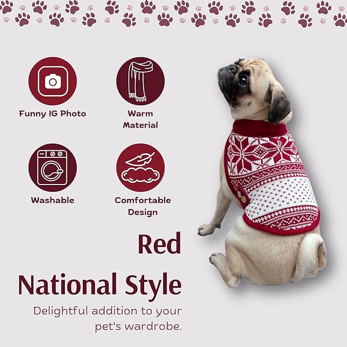 Cute Sweater for Dogs and Cats Soft Flannel Pet Outfit Warm and Cozy Animal Hoodie Small to Large Pet Clothes for Halloween Parties and Everyday Wear (X-Small, Red National Totem)