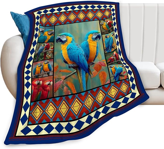 Parrot Bird Throw Blanket Macaw Stuff Gifts for Kids Girls Boys Adults Women Men Soft Cozy Warm Plush Fluffy Fuzzy Fleece Blanket Decor 60''X80''