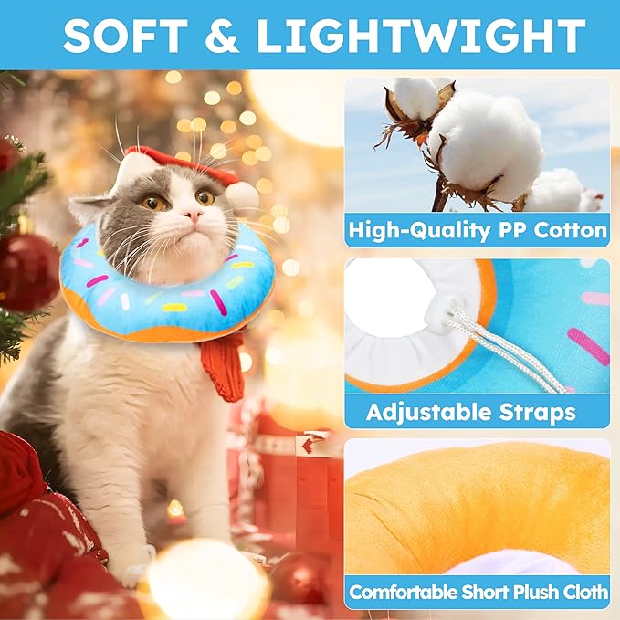 Hpetppy Cat Cone Collar Soft, Cat Recovery Collar for Wound Healing Cute Cat Donut Adjustable Cat Cones to Stop Licking Comfortable Lightweight Neck Elizabethan Collars for Cats Kittens After Surgery