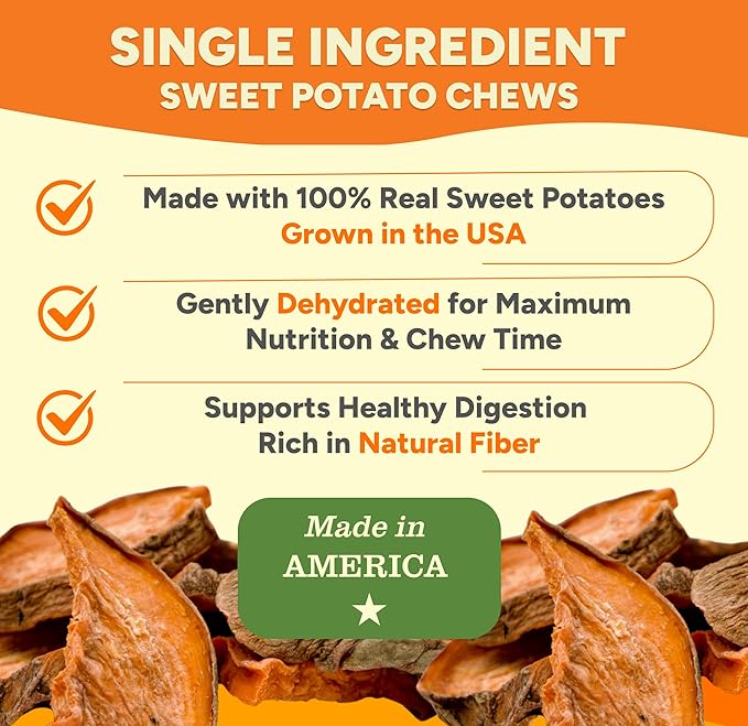 Gaines Family Farmstead Sweet Potato Chews for Dogs, 14 oz Bag – Single Ingredient Sweet Potato Dog Treats, High Fiber, Grain-Free, Rawhide Alternative, Vitamin-Rich, Made in The USA
