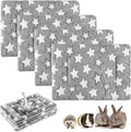 Haull 4 Pcs Waterproof Guinea Pig Bedding Guinea Pig Bed Plush Cage Liners Soft Rabbit Dog Crate Pad Cat Mat Reversible Cozy Animal Pee Pad Hamster Bunny Mat Accessory(Gray Star,13 x 10 Inch)
