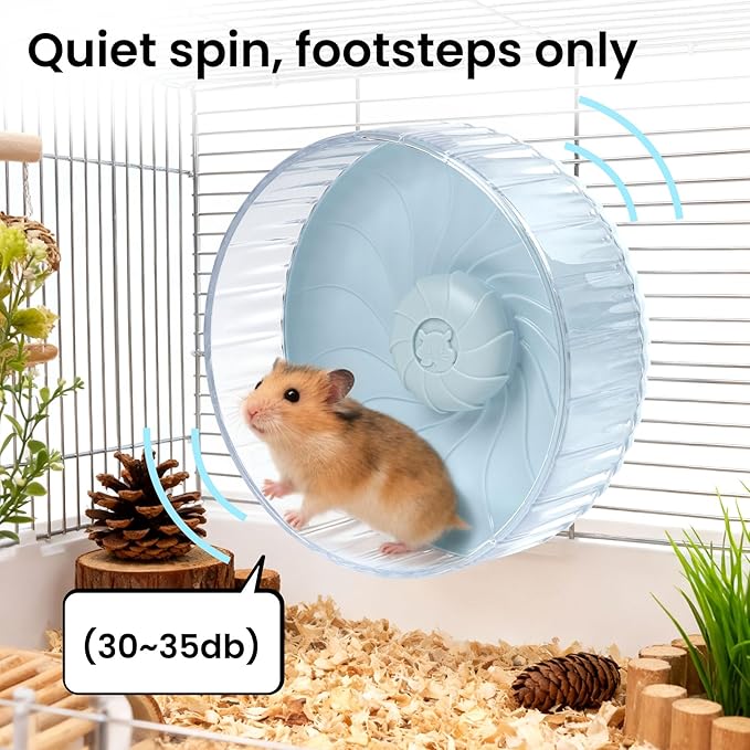 Silent Hamster Wheel, 10in Hamster Wheel No Stand, Double-Bearing Quiet Spinner for Syrian Hamsters, Hedgehogs, Mice & Small Pets, Blue