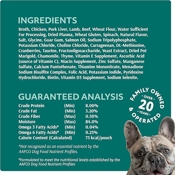 Optimeal Wet Dog Food Pouches - Grain-Free Chicken & Lamb Recipe, High Protein, Tender Morsels in Savory Sauce, Made with Natural Ingredients for Small Dogs - 3oz (Pack of 12)